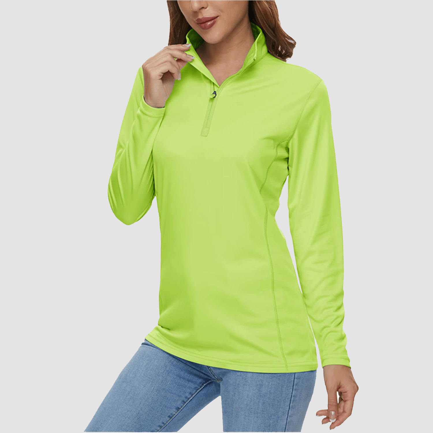 Women's quick-dry half zip shirt UPF 50+ lightweight breathable polyester for running hiking