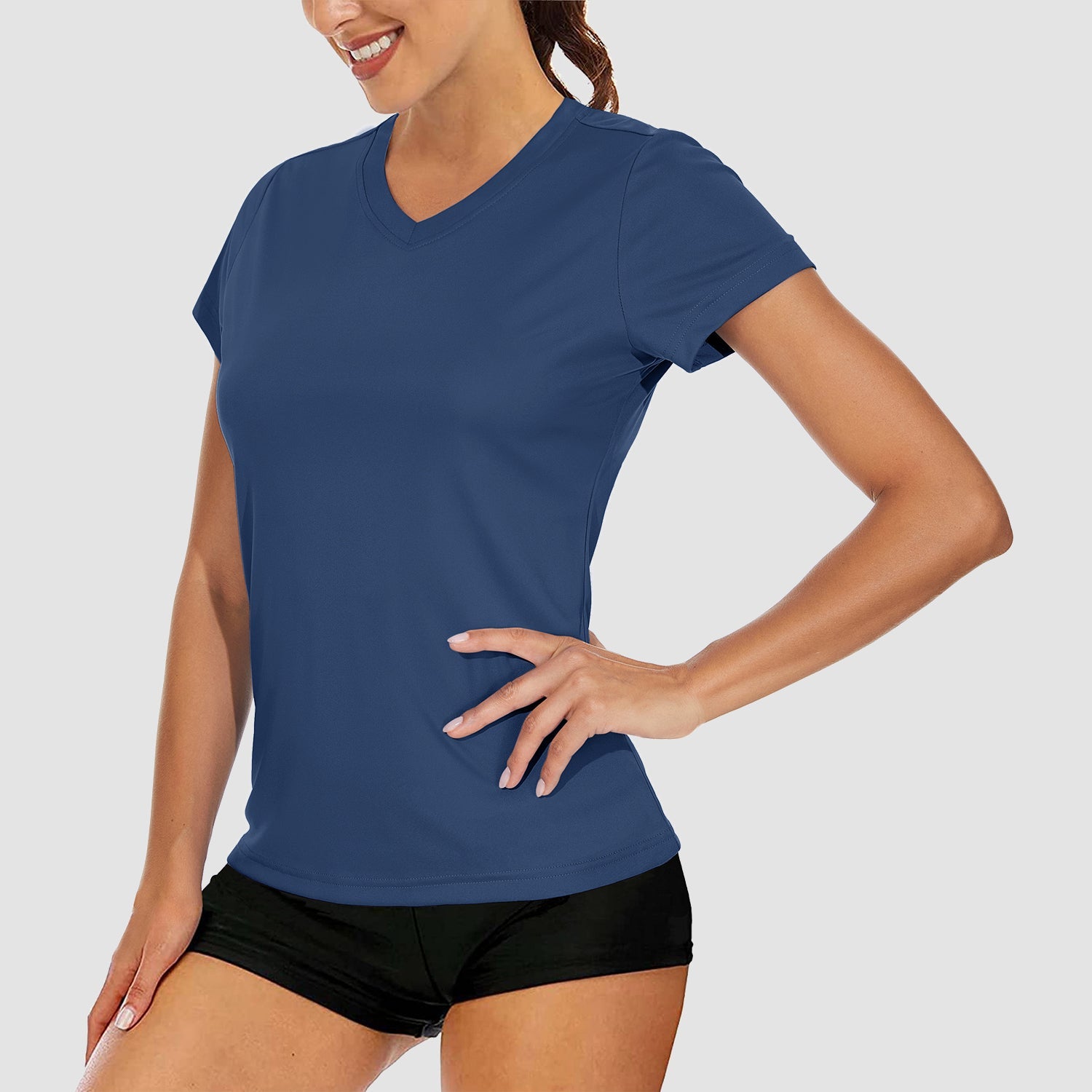 Women's quick-dry v-neck athletic t-shirt lightweight moisture-wicking polyester top for yoga running