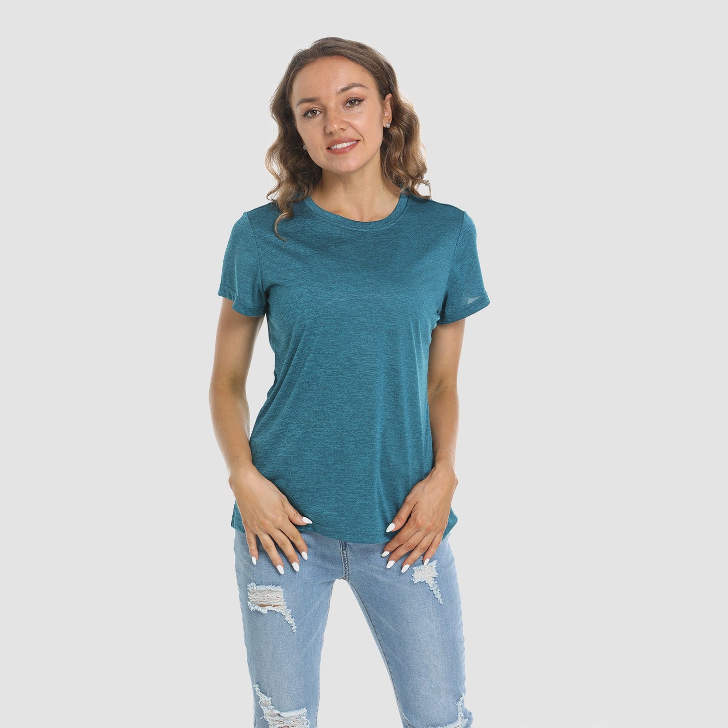 Women's lightweight quick-dry running t-shirt, breathable short sleeve workout top with moisture-wicking fabric
