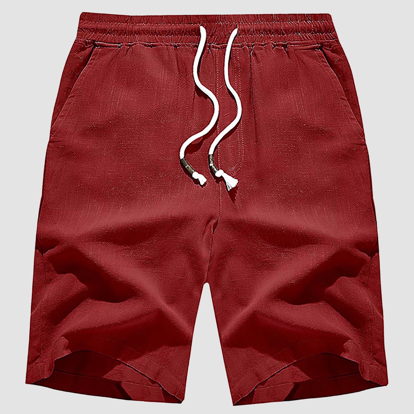 Men's linen cotton shorts elastic drawstring waist lightweight breathable beige casual summer beach golf