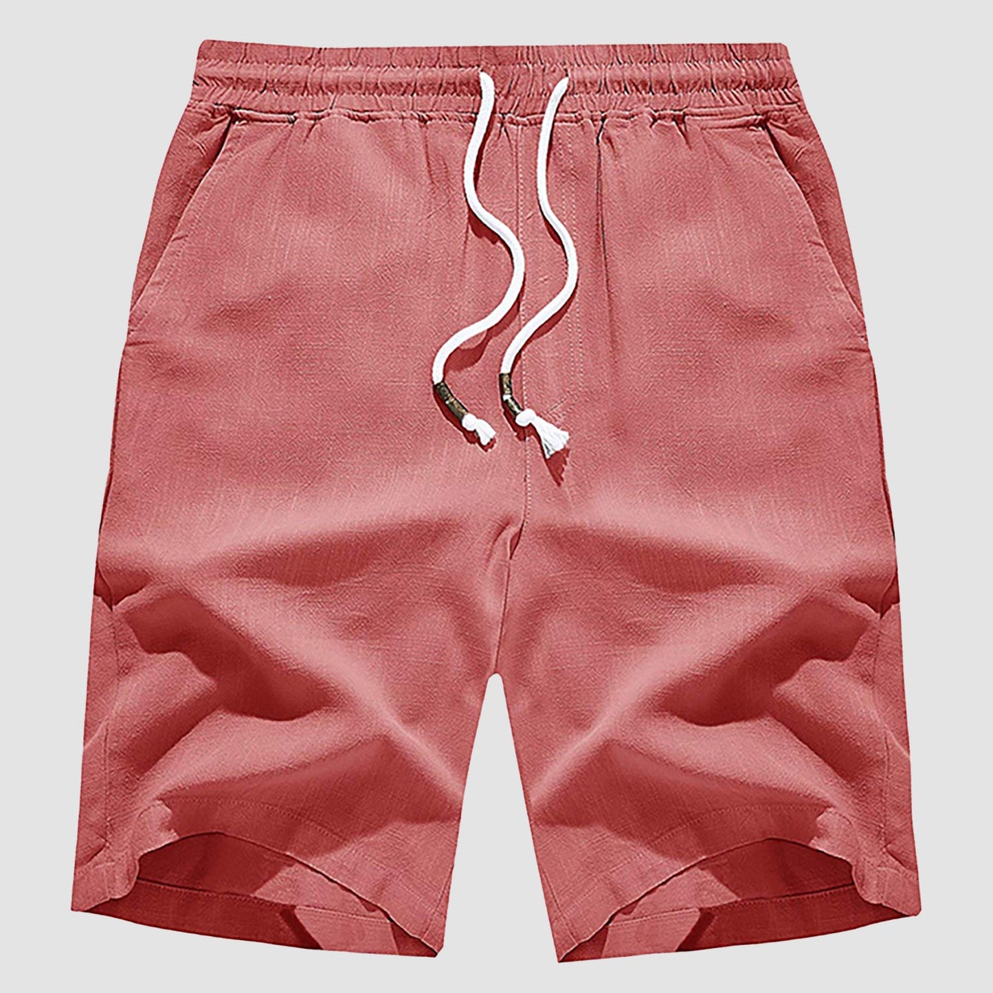 Men's linen cotton shorts elastic drawstring waist lightweight breathable beach golf casual summer