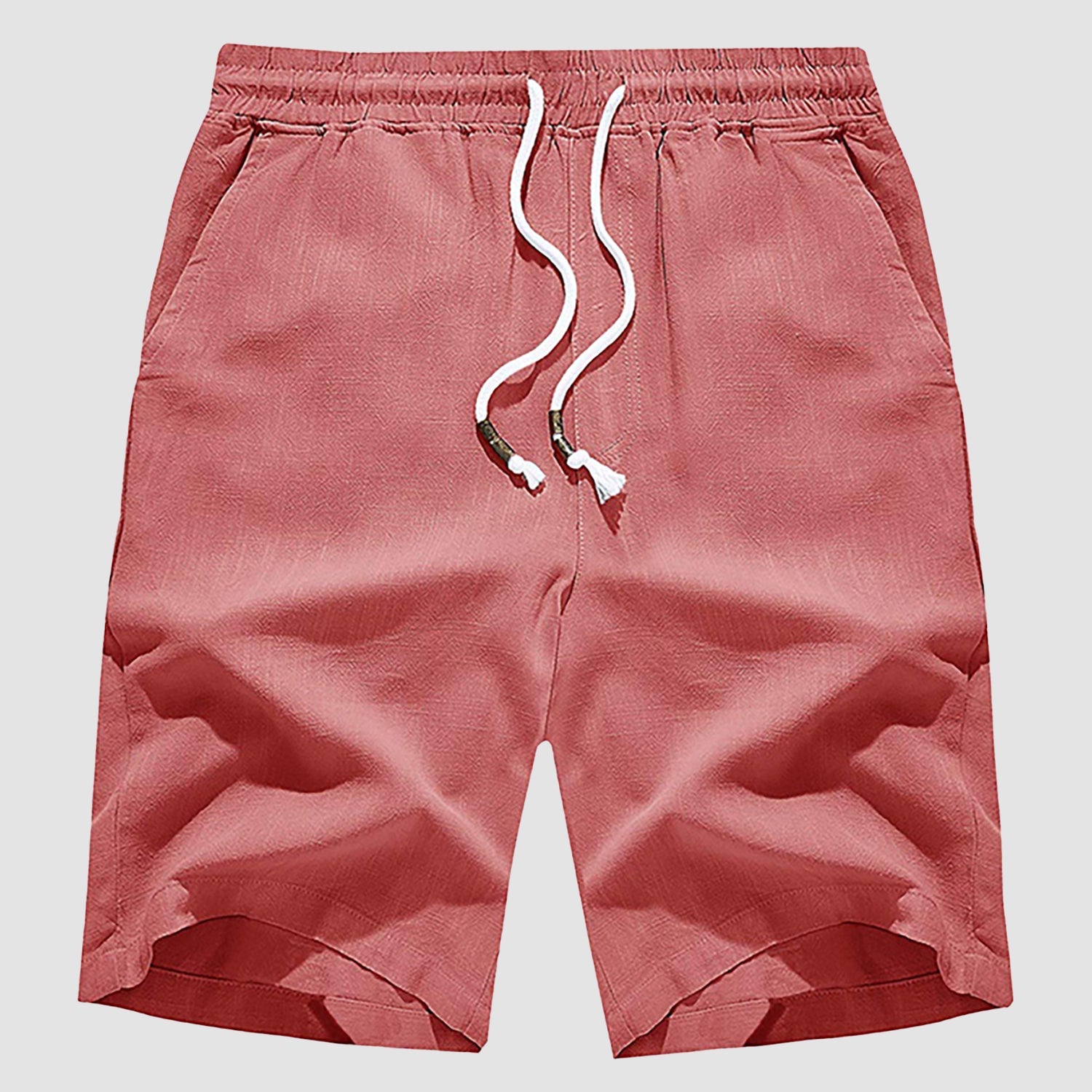 Men's linen cotton shorts elastic drawstring waist lightweight breathable beach golf casual summer