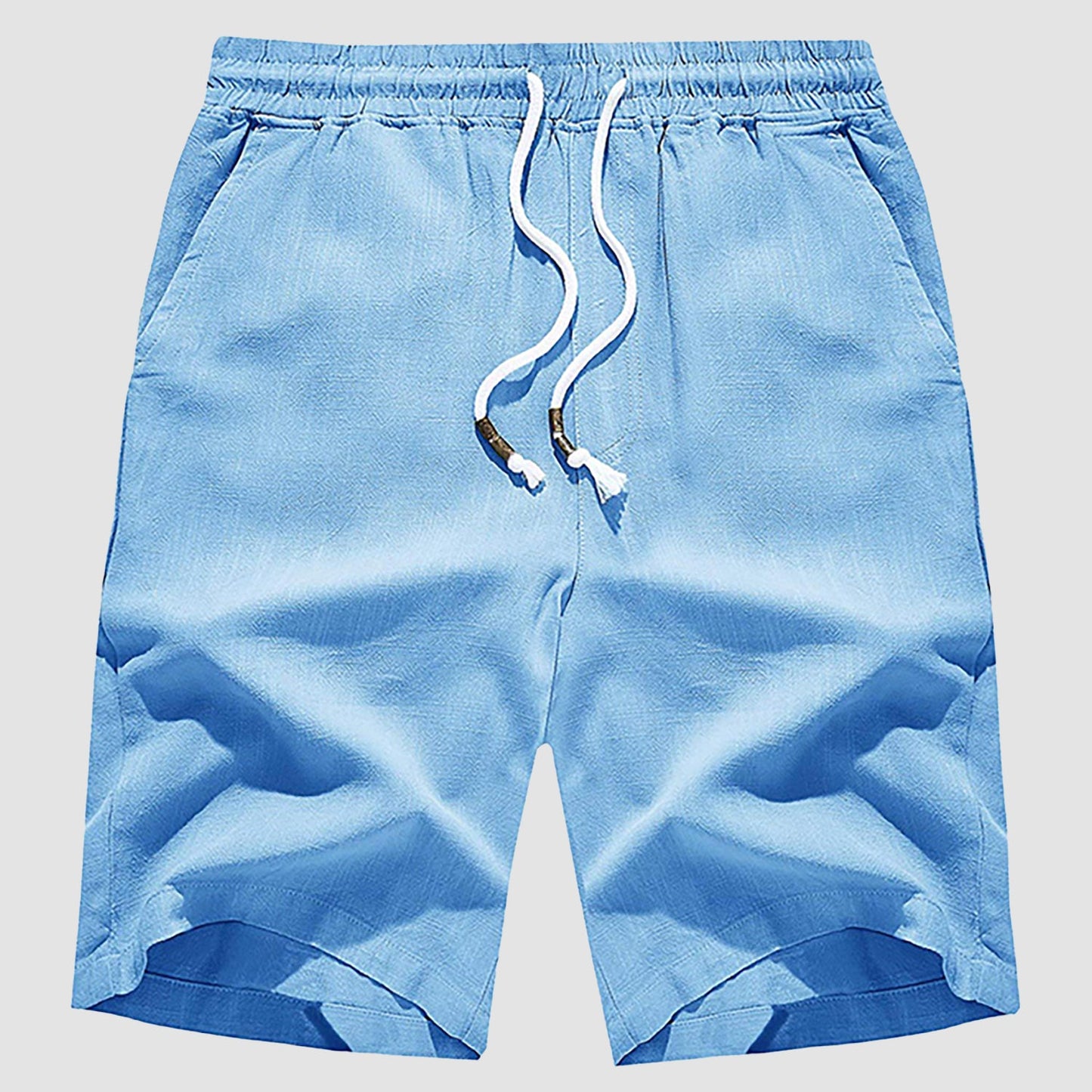 Men's linen cotton shorts elastic drawstring waist lightweight breathable beige casual summer fit