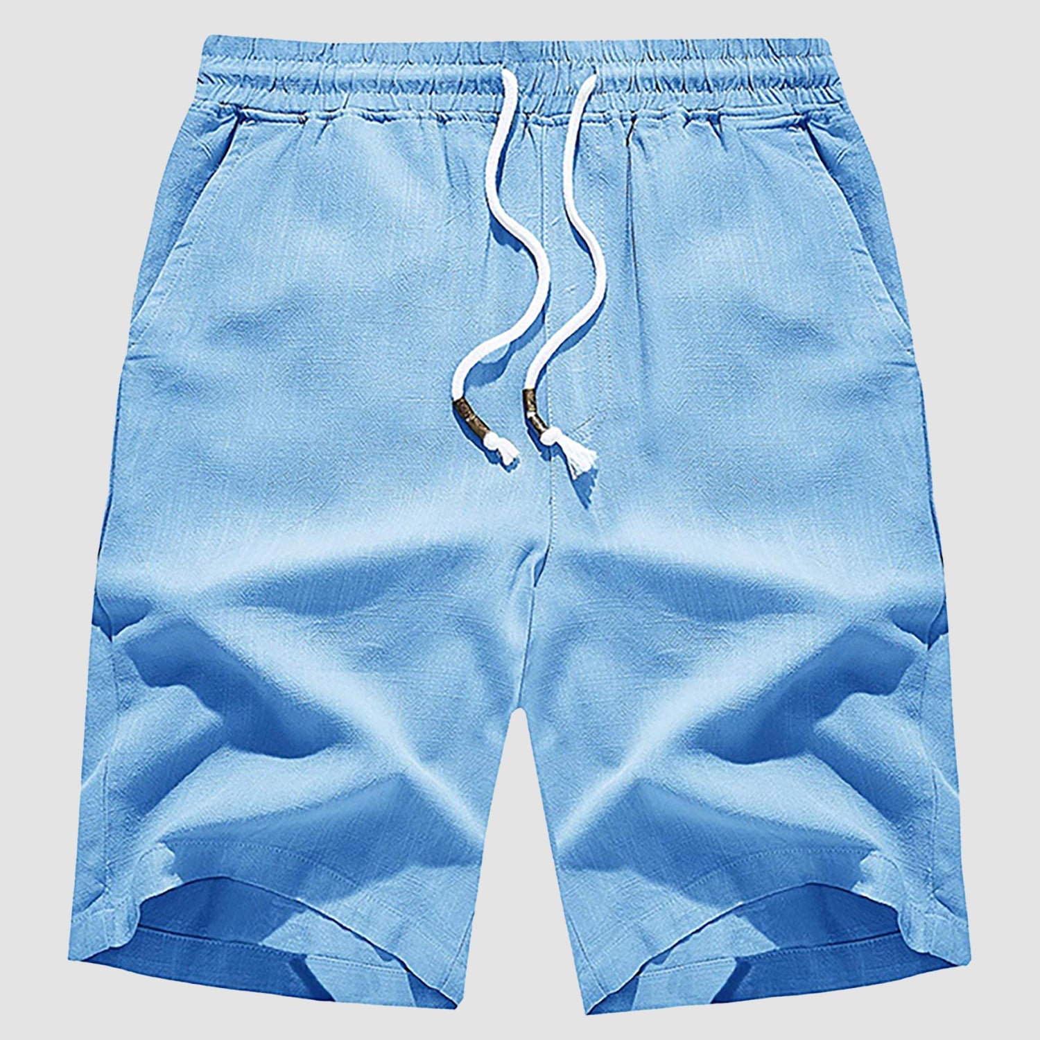 Men's linen cotton shorts elastic drawstring waist lightweight breathable beige casual summer fit