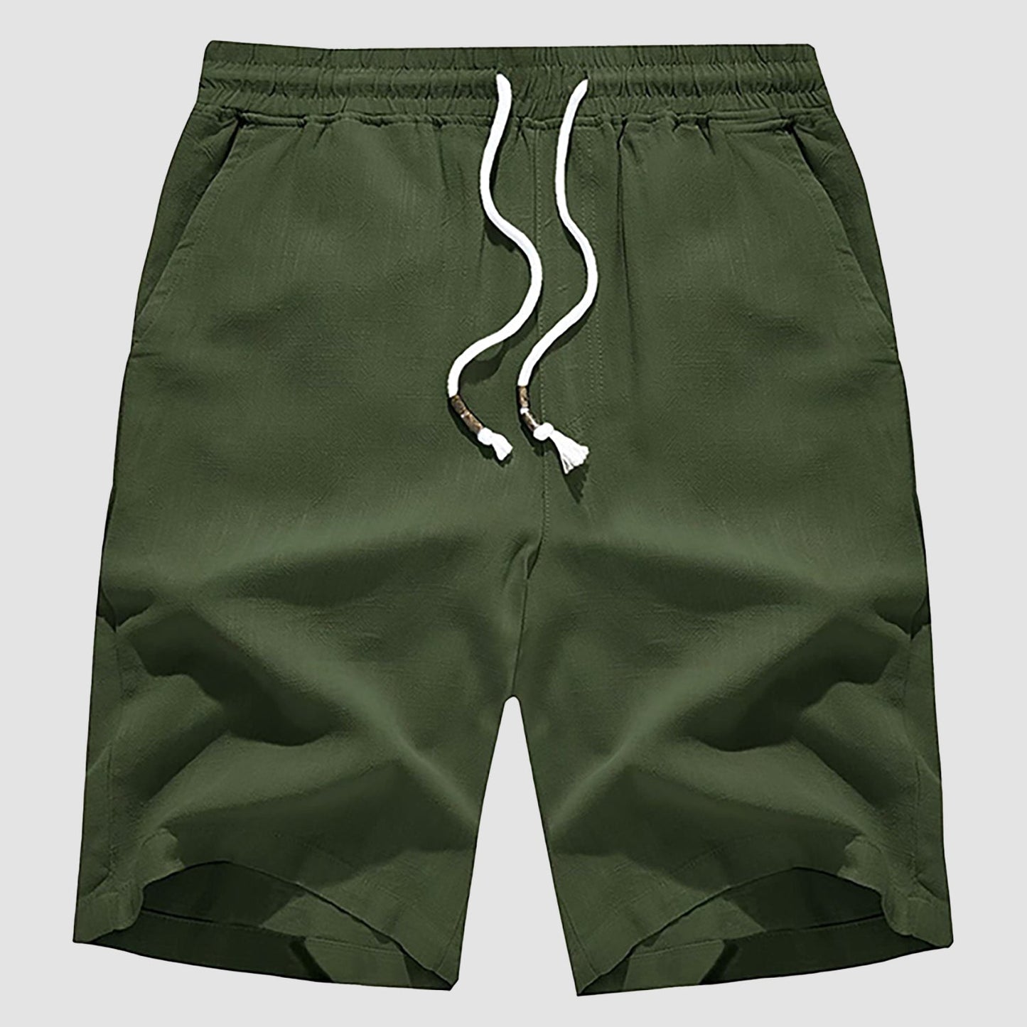 Men's linen cotton shorts elastic drawstring waist lightweight breathable beach golf casual summer