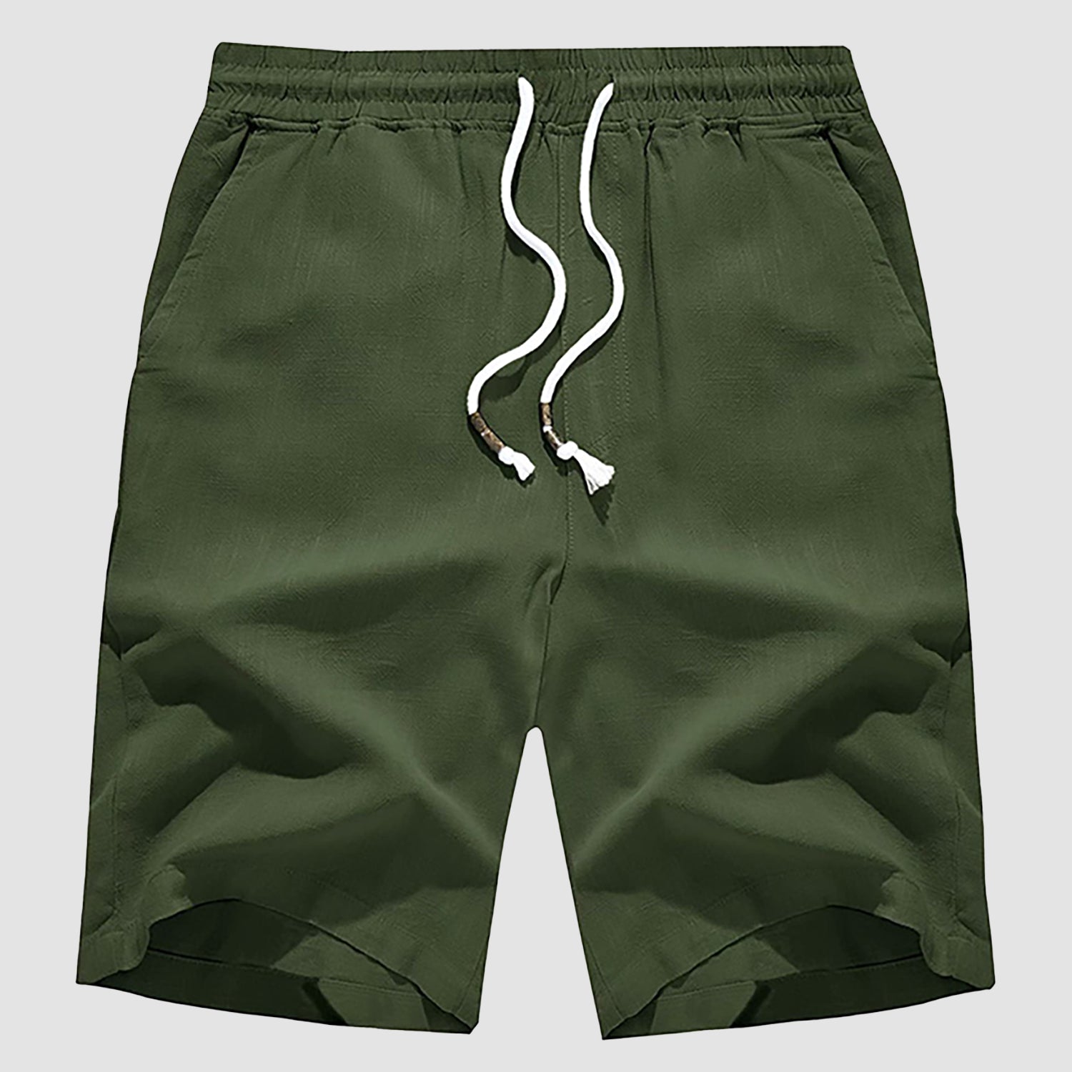 Men's linen cotton shorts elastic drawstring waist lightweight breathable beach golf casual summer