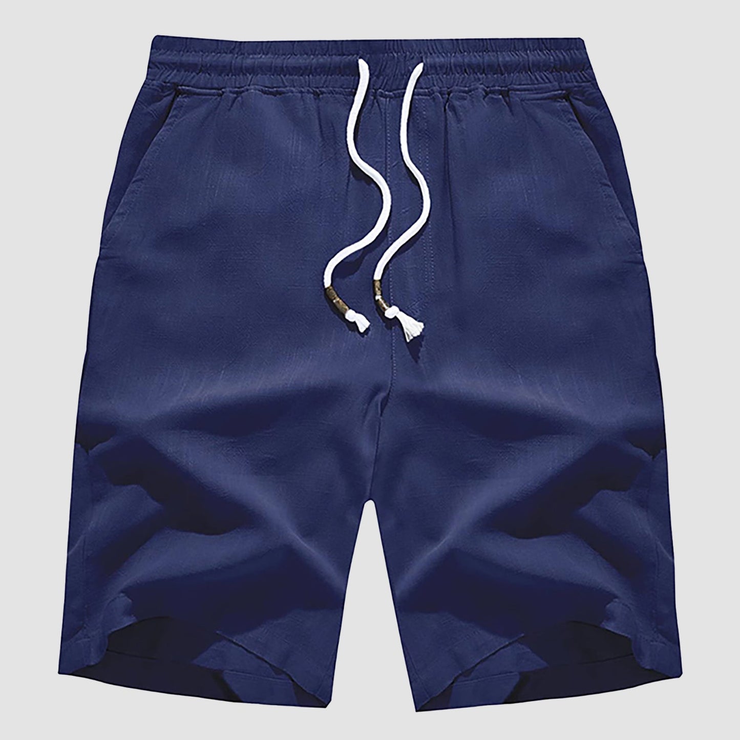 Men's linen cotton shorts elastic drawstring waist lightweight breathable beige casual beach golf