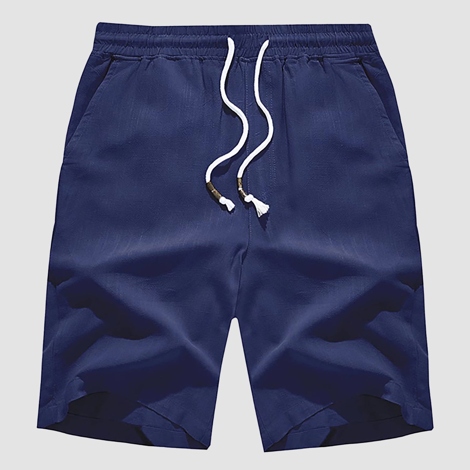 Men's linen cotton shorts elastic drawstring waist lightweight breathable beige casual beach golf