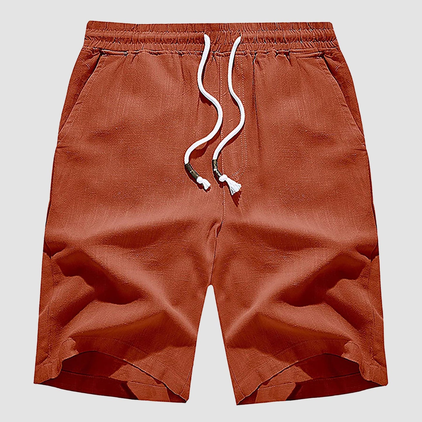 Men's linen cotton shorts elastic drawstring waist lightweight breathable beach golf casual fit