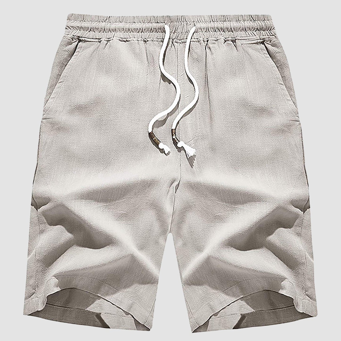 Men's linen cotton shorts elastic drawstring waist lightweight breathable beige casual beach golf