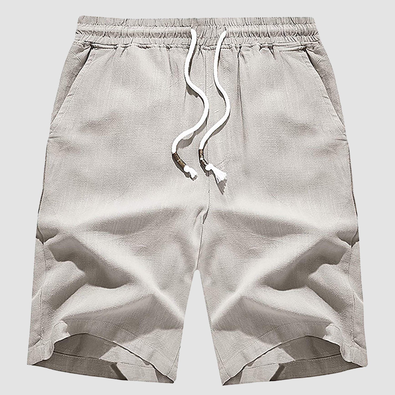 Men's linen cotton shorts elastic drawstring waist lightweight breathable beige casual beach golf