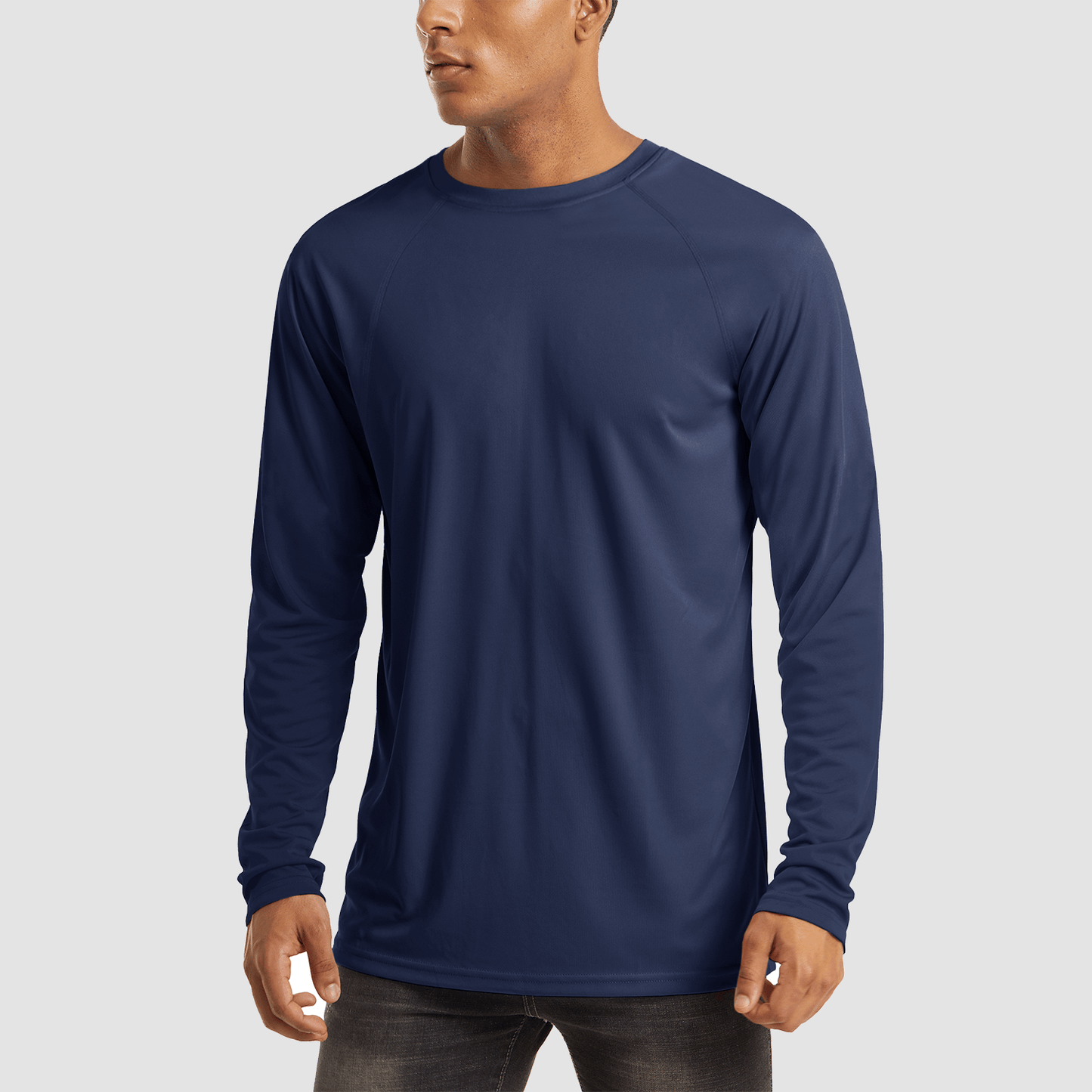 Men's UPF 50+ quick-dry hiking shirt in lightweight polyester with flatlock seams for sun protection