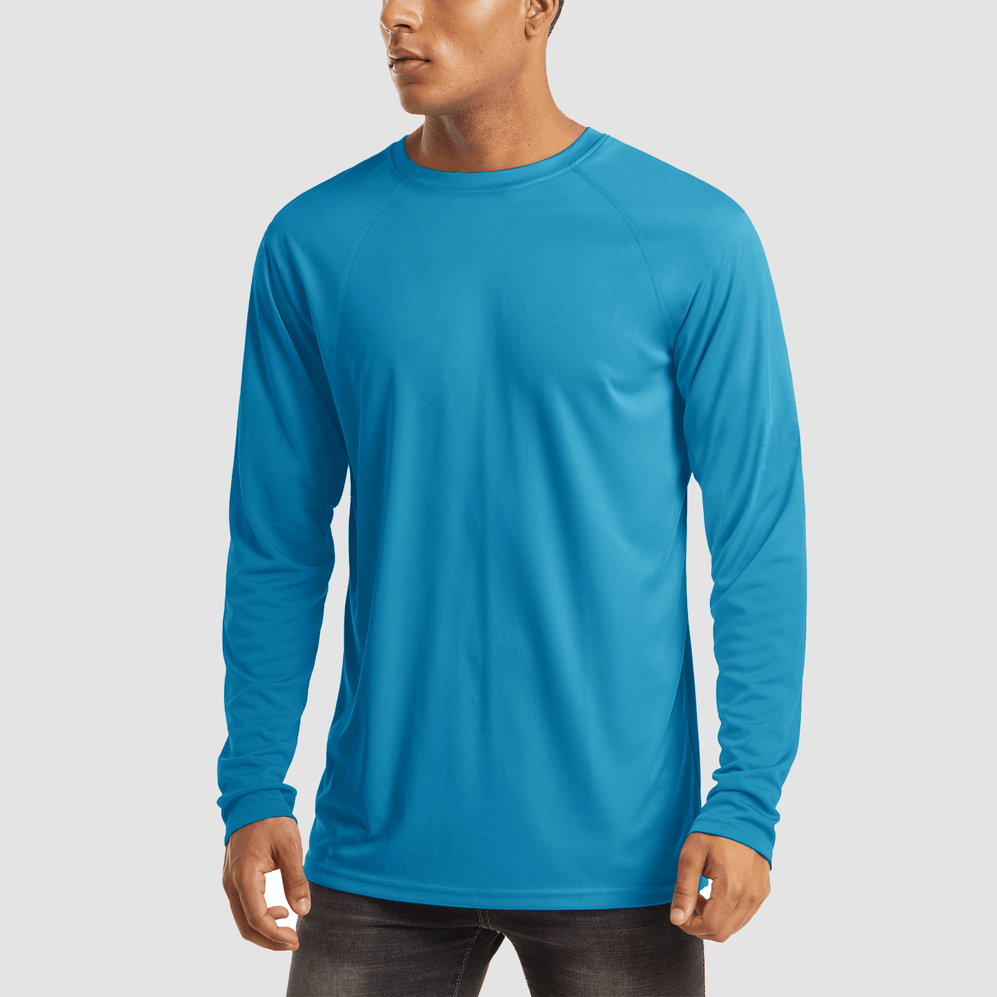 Men's UPF 50+ quick-dry hiking shirt in lightweight polyester with flatlock seams for sun protection
