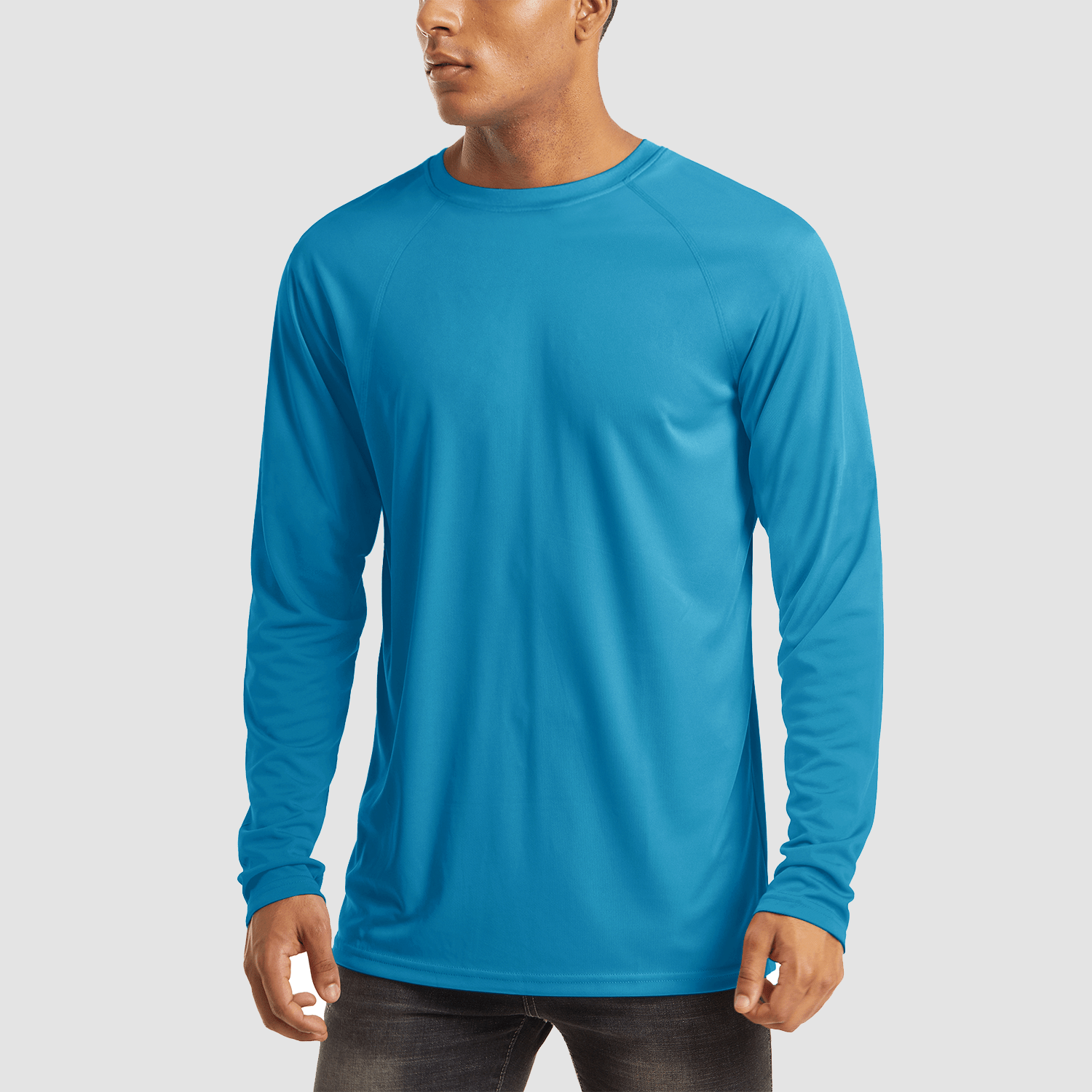 Men's UPF 50+ quick-dry hiking shirt in lightweight polyester with flatlock seams for sun protection