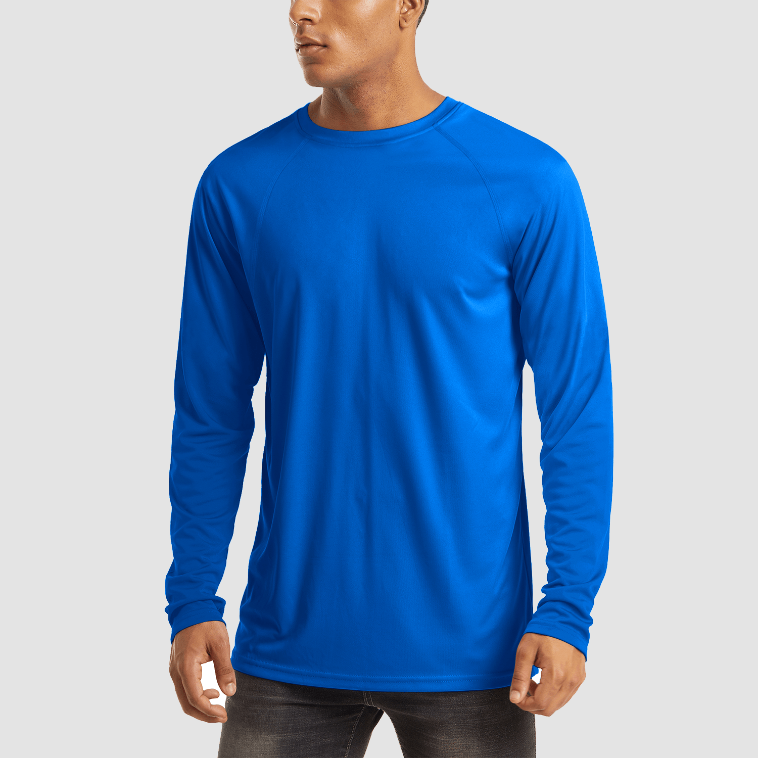 Men's UPF 50+ quick-dry hiking shirt in lightweight polyester with flatlock seams for sun protection