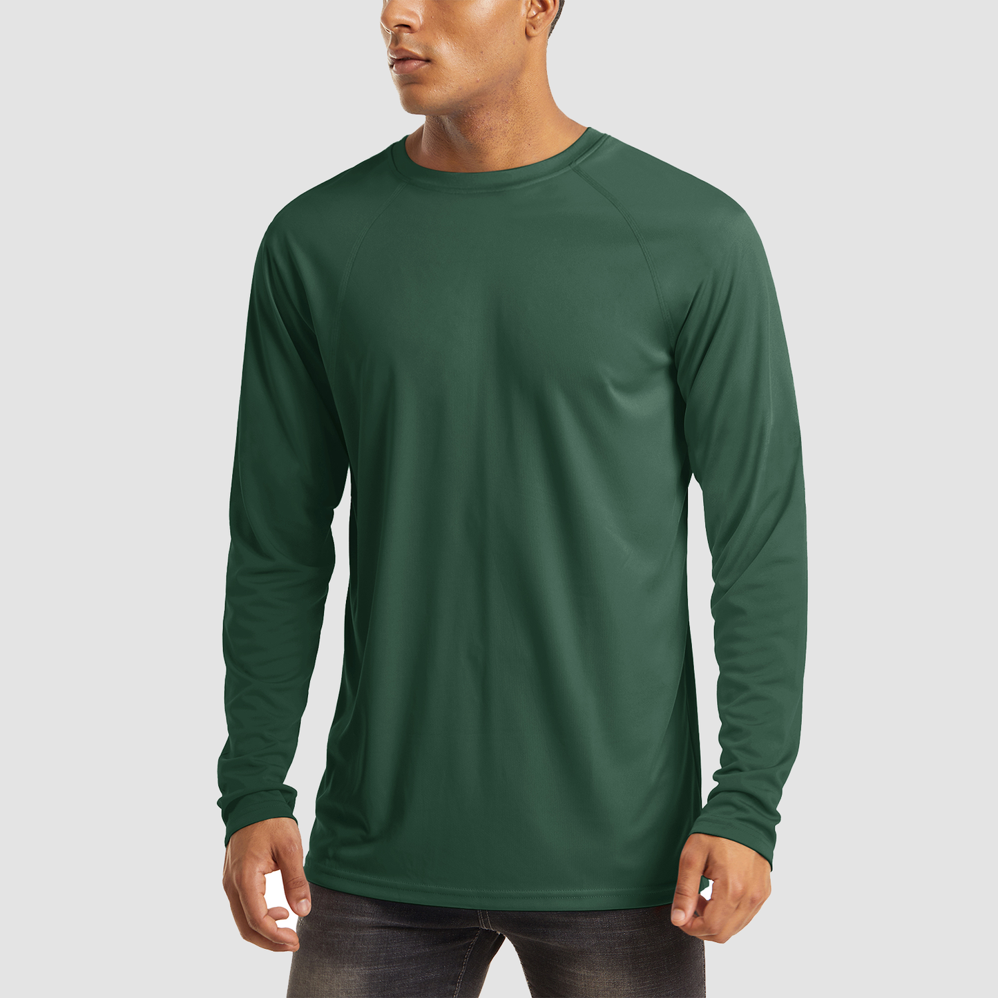 Men's UPF 50+ quick-dry hiking shirt in lightweight polyester with flatlock seams for sun protection