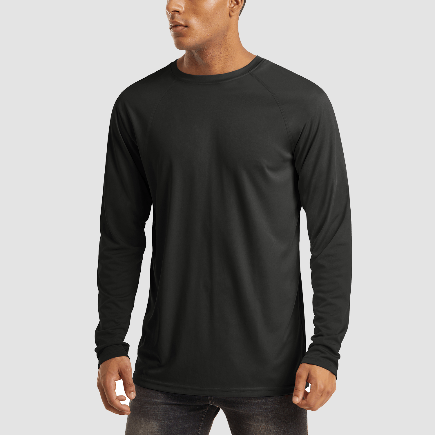 Men's UPF 50+ quick-dry hiking shirt in lightweight polyester with flatlock seams for sun protection
