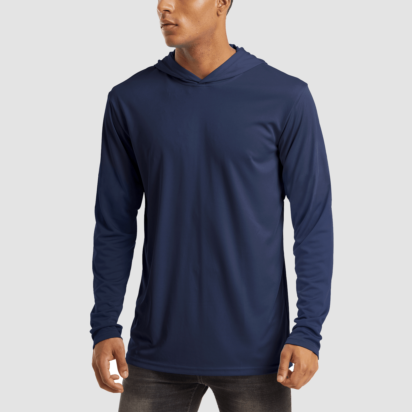 Men's UPF 50+ hooded fishing shirt lightweight quick-dry breathable sun protection flatlock seams
