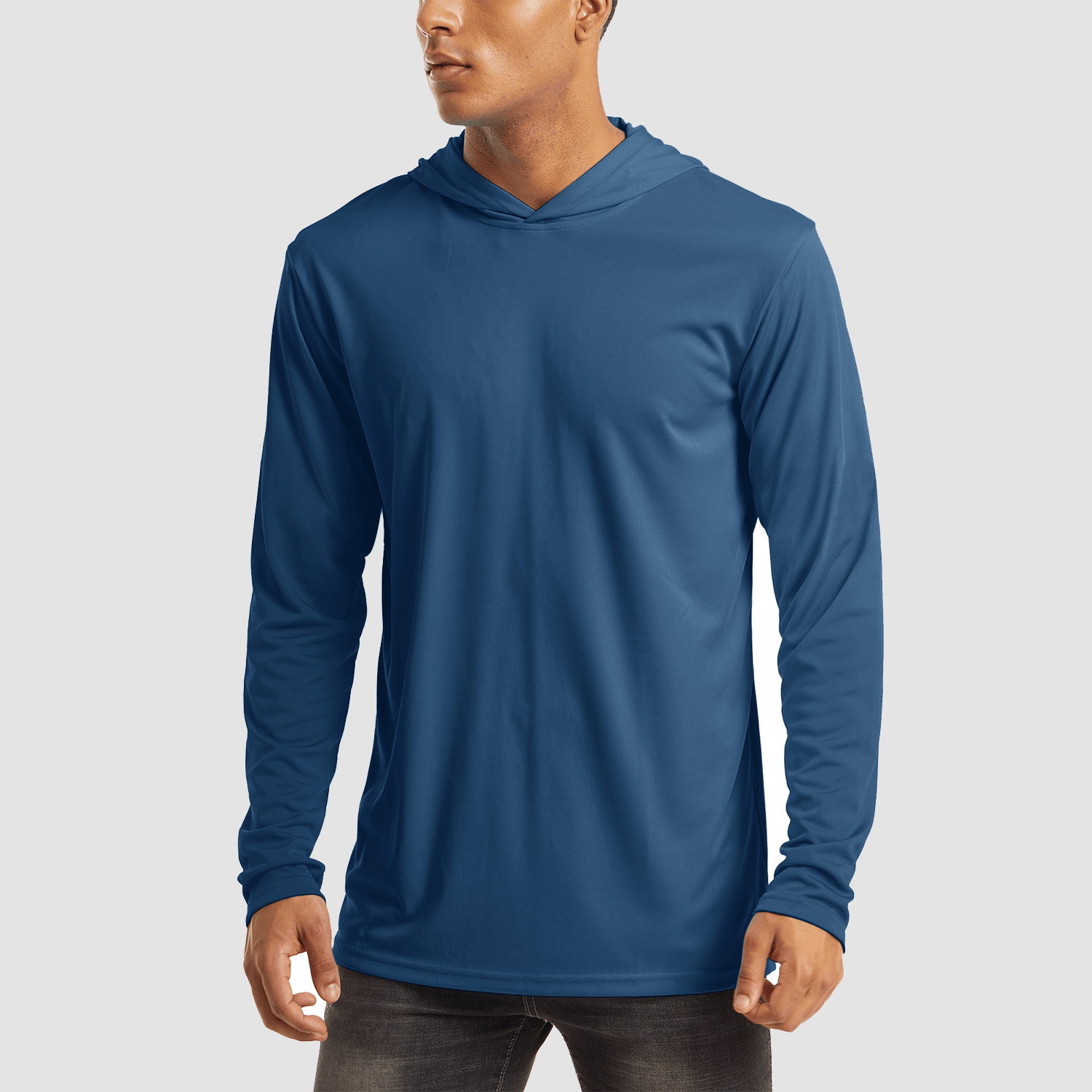 Men's UPF 50+ hooded fishing shirt lightweight quick-dry breathable sun protection flatlock seams
