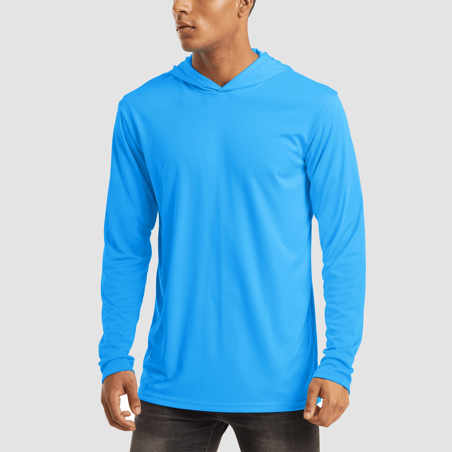 Men's UPF 50+ hooded fishing shirt lightweight breathable quick-dry sun protection flatlock seams