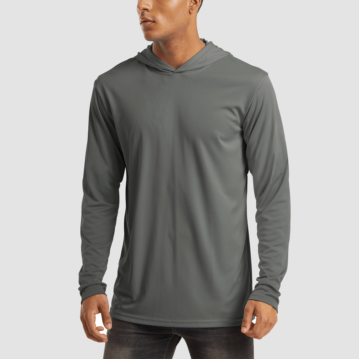 Men's UPF 50+ hooded fishing shirt lightweight quick-dry sun protection flatlock seams