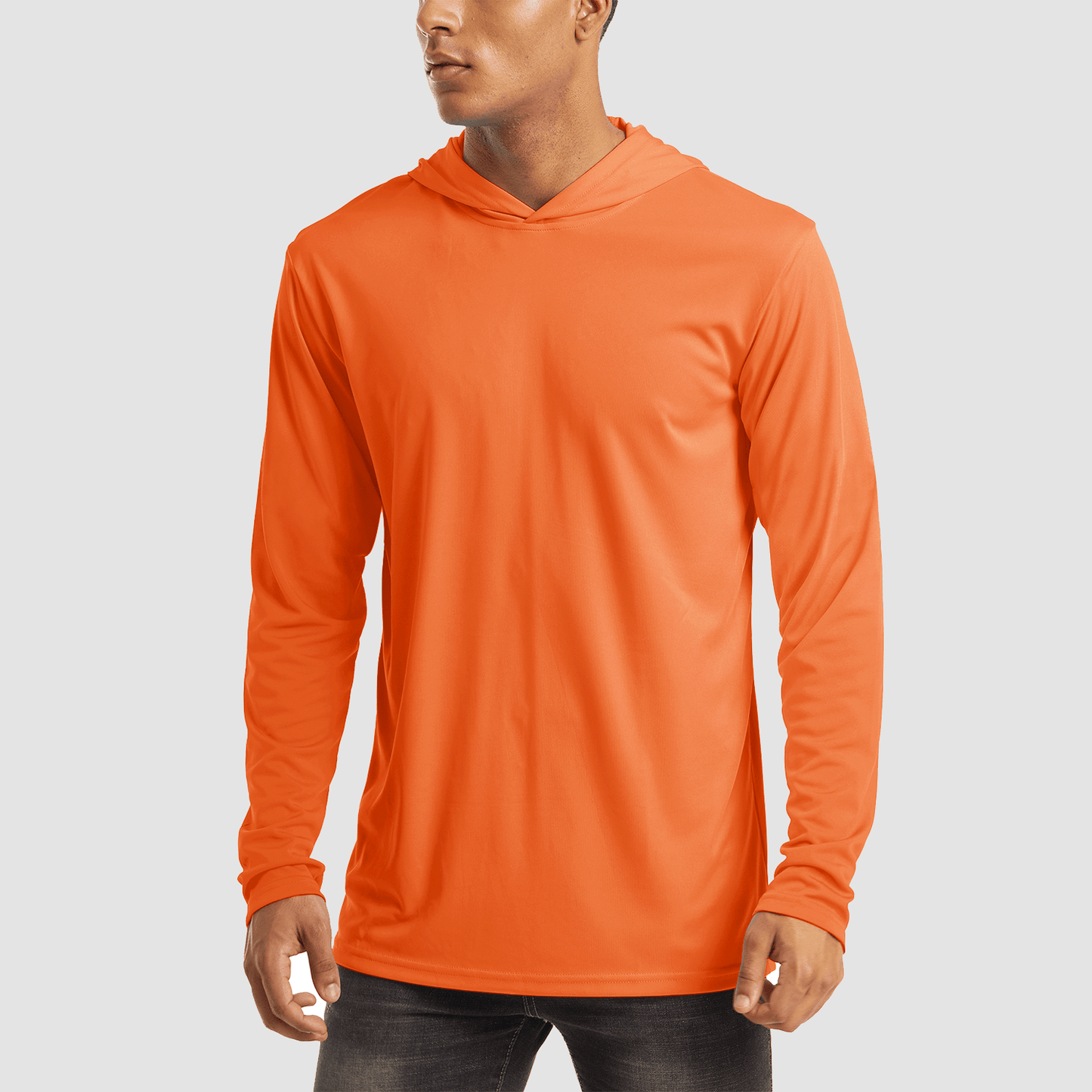 Men's UPF 50+ hooded fishing shirt lightweight quick-dry breathable sun protection flatlock seams