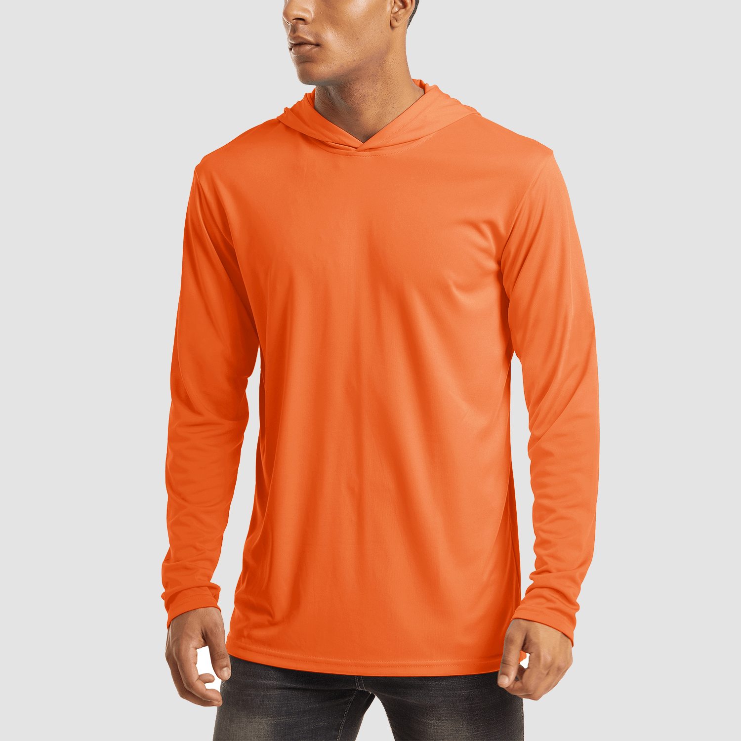 Men's UPF 50+ hooded fishing shirt lightweight quick-dry breathable sun protection flatlock seams