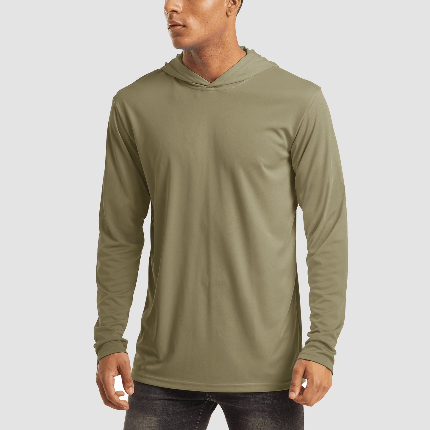 Men's UPF 50+ hooded fishing shirt lightweight quick-dry breathable sun protection flatlock seams