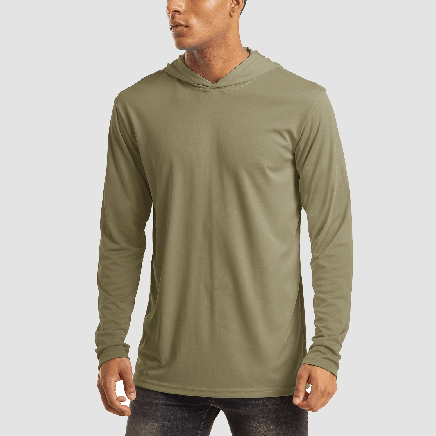 Men's UPF 50+ hooded fishing shirt lightweight quick-dry breathable sun protection flatlock seams