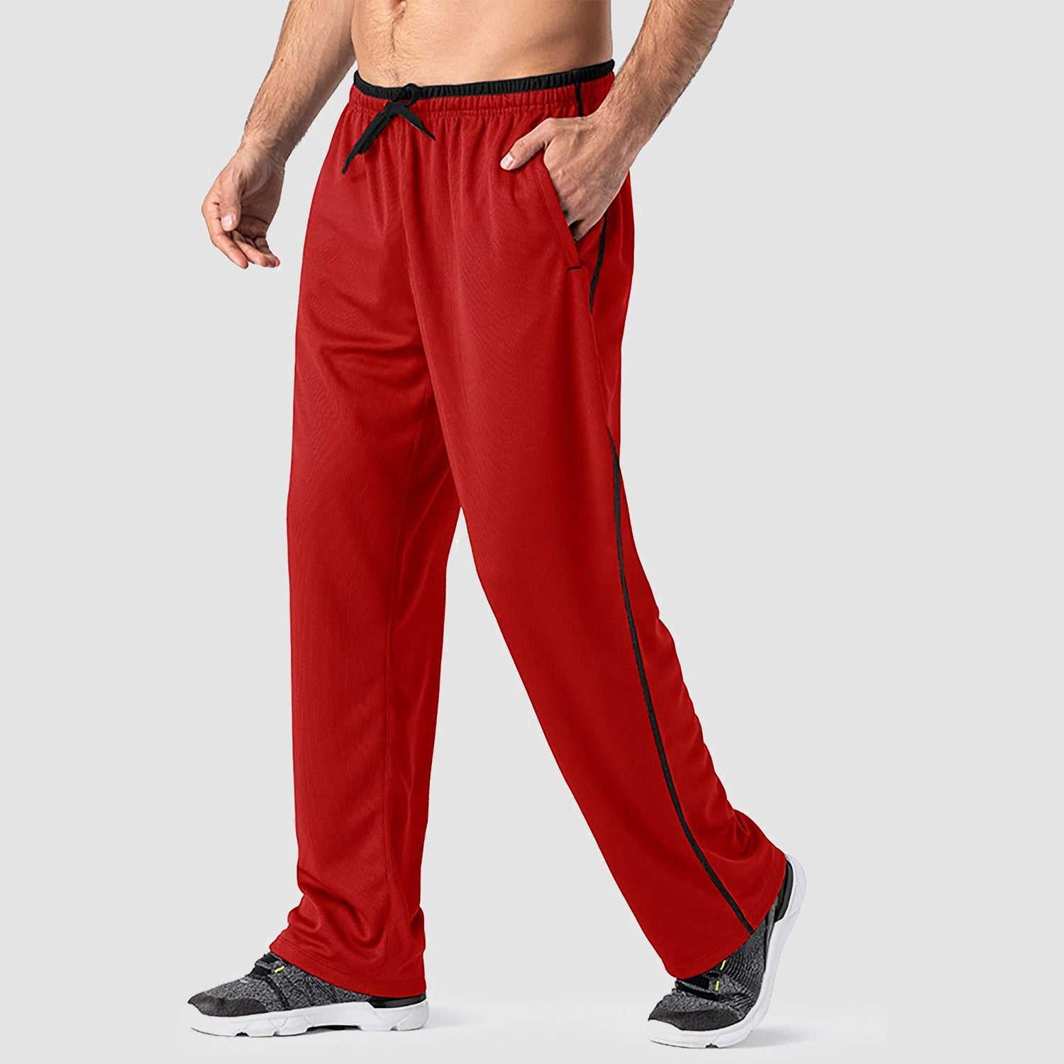 Men's quick-dry loose-fit sweatpants moisture-wicking polyester with secure zip pockets adjustable drawstring