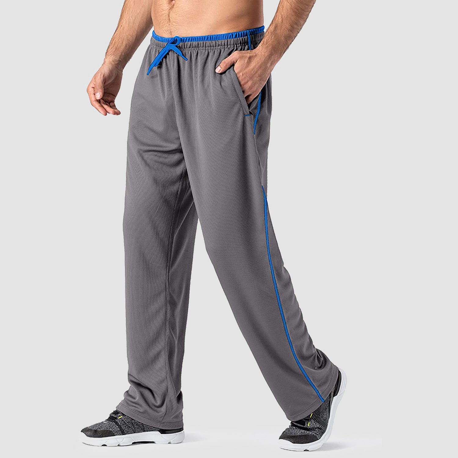 Men's quick-dry loose-fit sweatpants moisture-wicking polyester with secure zip pockets adjustable drawstring