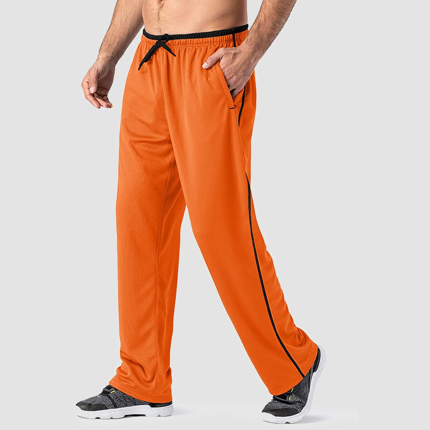 Men's quick-dry loose-fit sweatpants moisture-wicking polyester with secure zip pockets adjustable drawstring