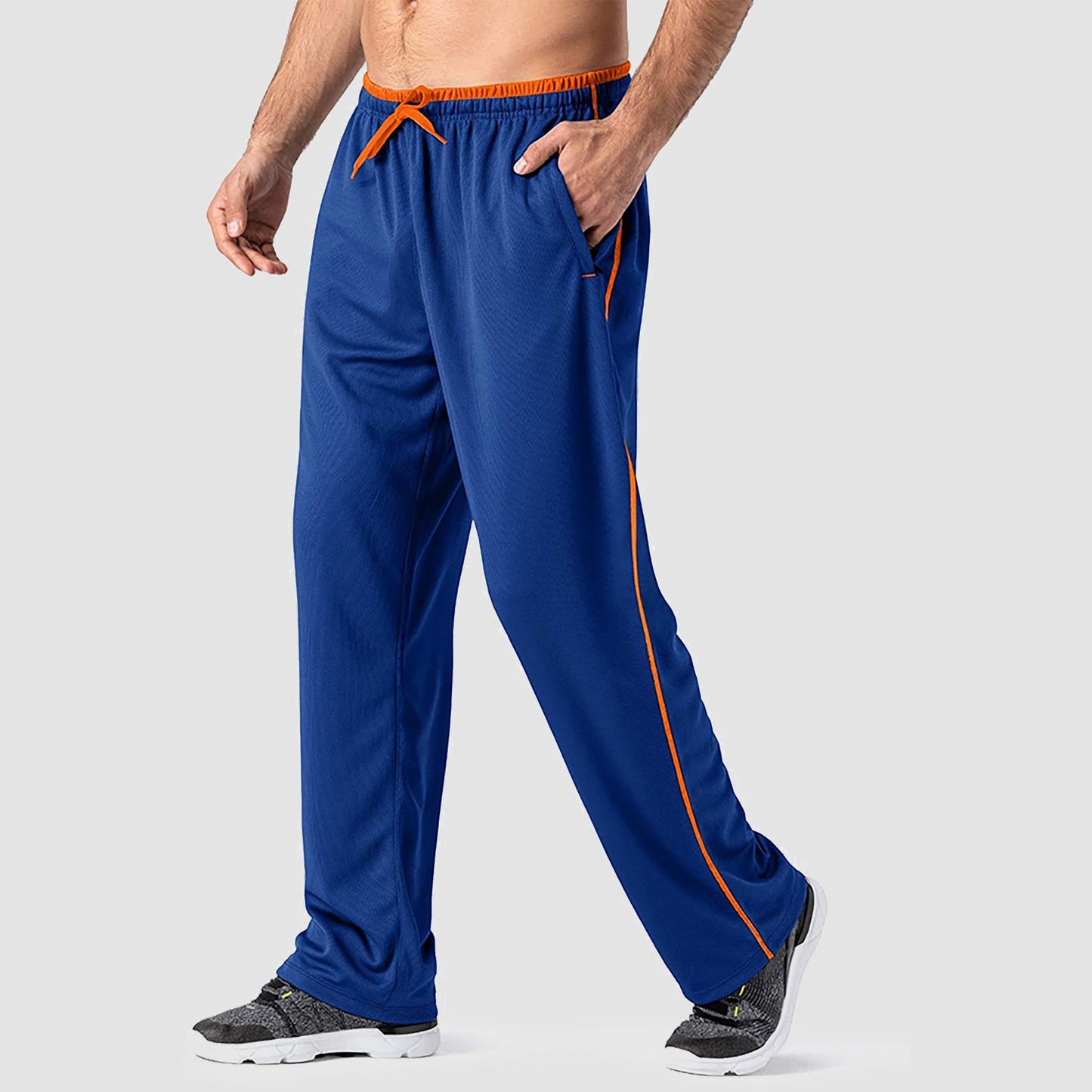 Men's quick-dry loose-fit sweatpants moisture-wicking polyester with secure zip pockets adjustable drawstring