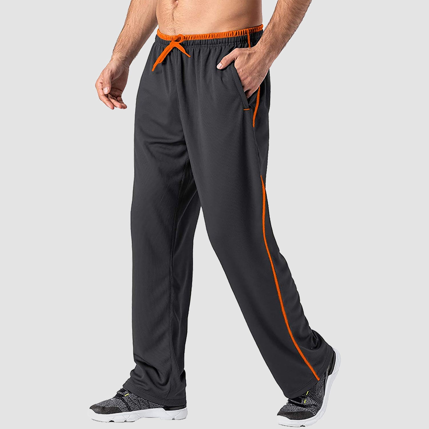 Men's quick-dry loose-fit sweatpants moisture-wicking polyester with secure zip pockets adjustable drawstring