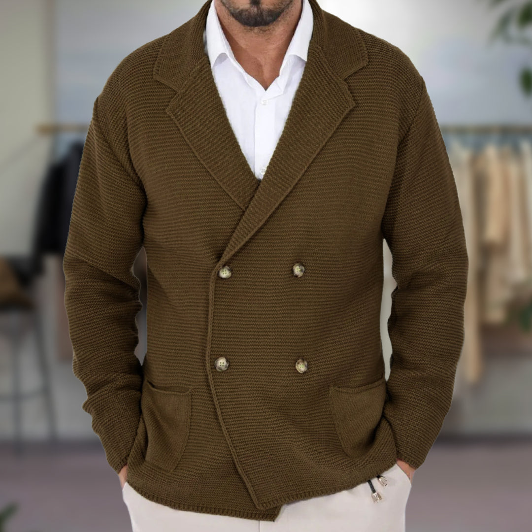 Men's double-breasted knit blazer structured fit button details casual smart style