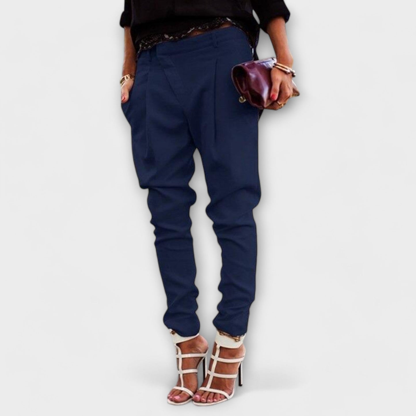 Women's tailored tapered ankle pants slim leg structured waistband polished professional look