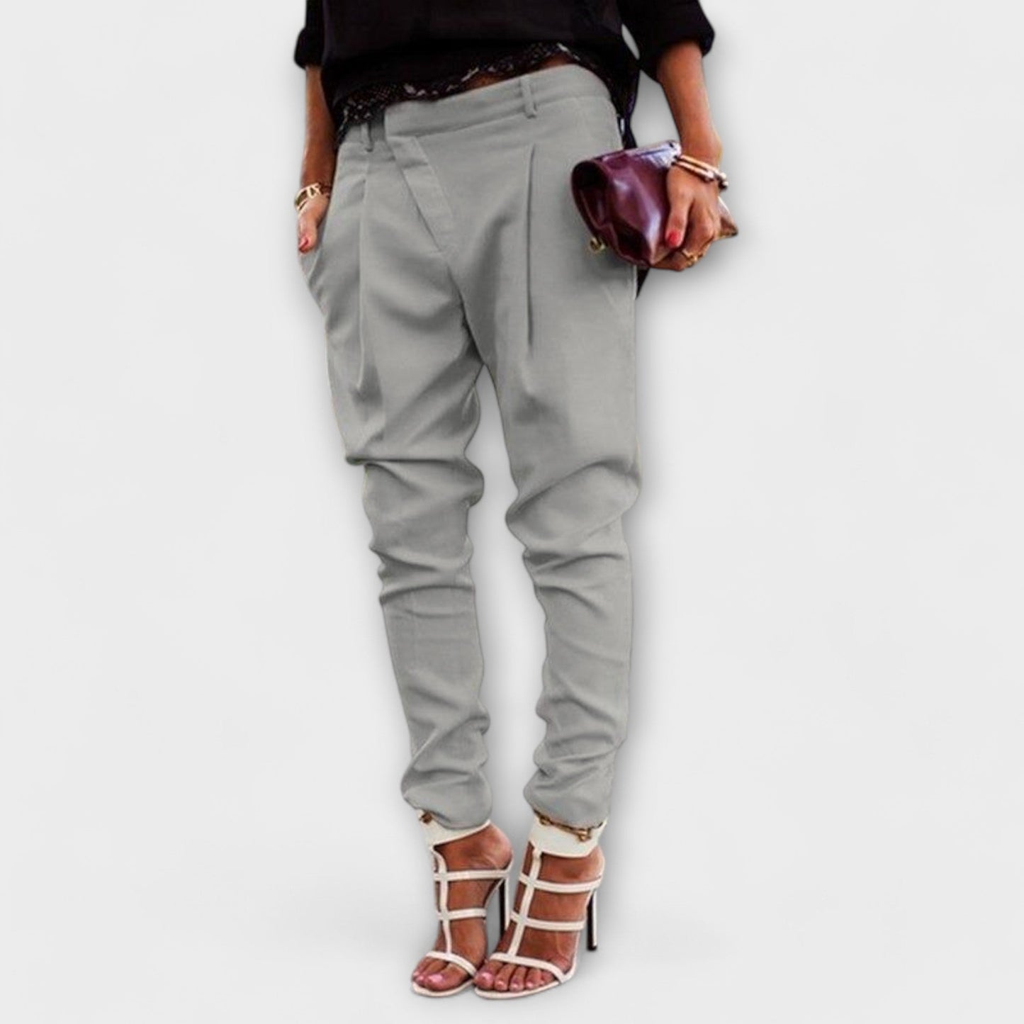 Women's tapered ankle pants slim leg structured waistband polished professional look