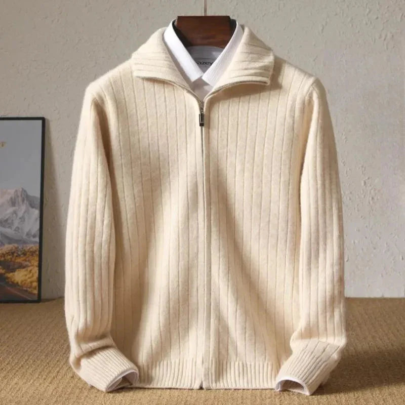 Monroe ribbed wool zip-up cardigan tailored fit smart casual ultra-soft rib-knit layer