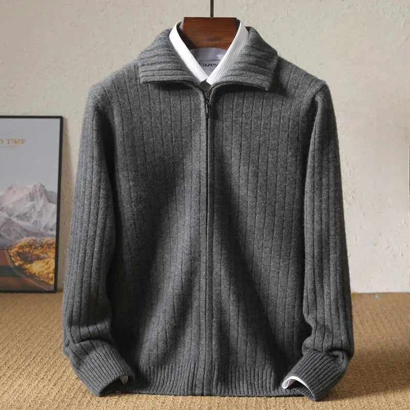 Monroe ribbed wool zip-up cardigan tailored fit smart casual professional ultra-soft rib-knit layer
