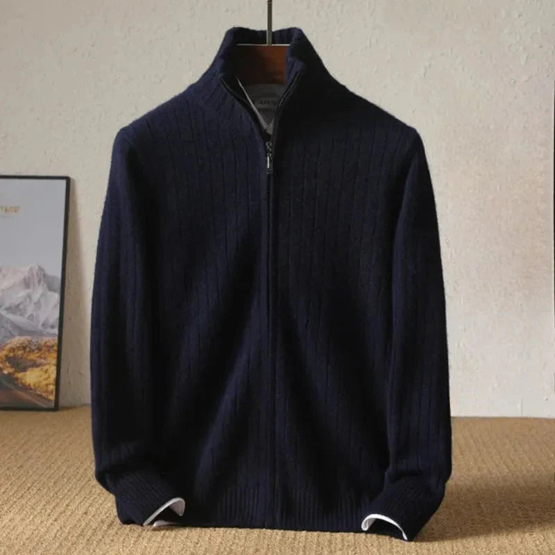 Monroe ribbed wool zip-up cardigan tailored fit smart casual full-zip closure ultra-soft knit