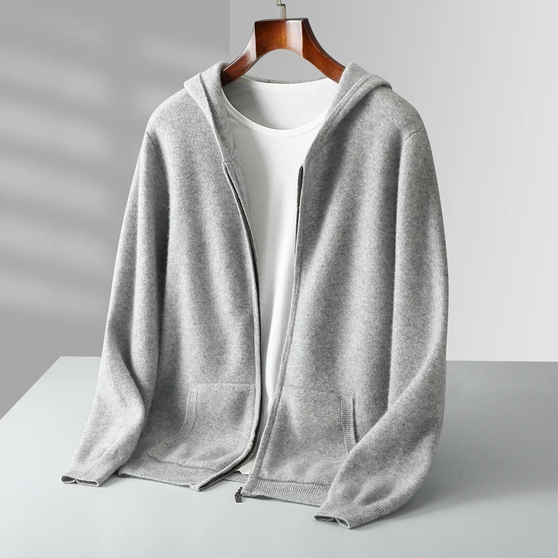 Unisex cashmere zip hoodie lightweight knit full-zip hooded design in luxurious soft 100% cashmere