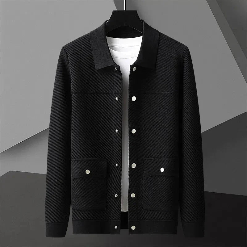 Mack textured knit wool jacket professional slim fit breathable wrinkle-resistant snap-button closure