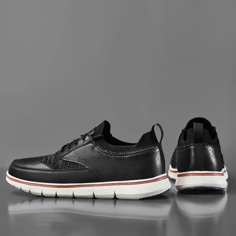 Urbann-Vibe Madox brown genuine leather brogue shoes with breathable knit panels for daily wear