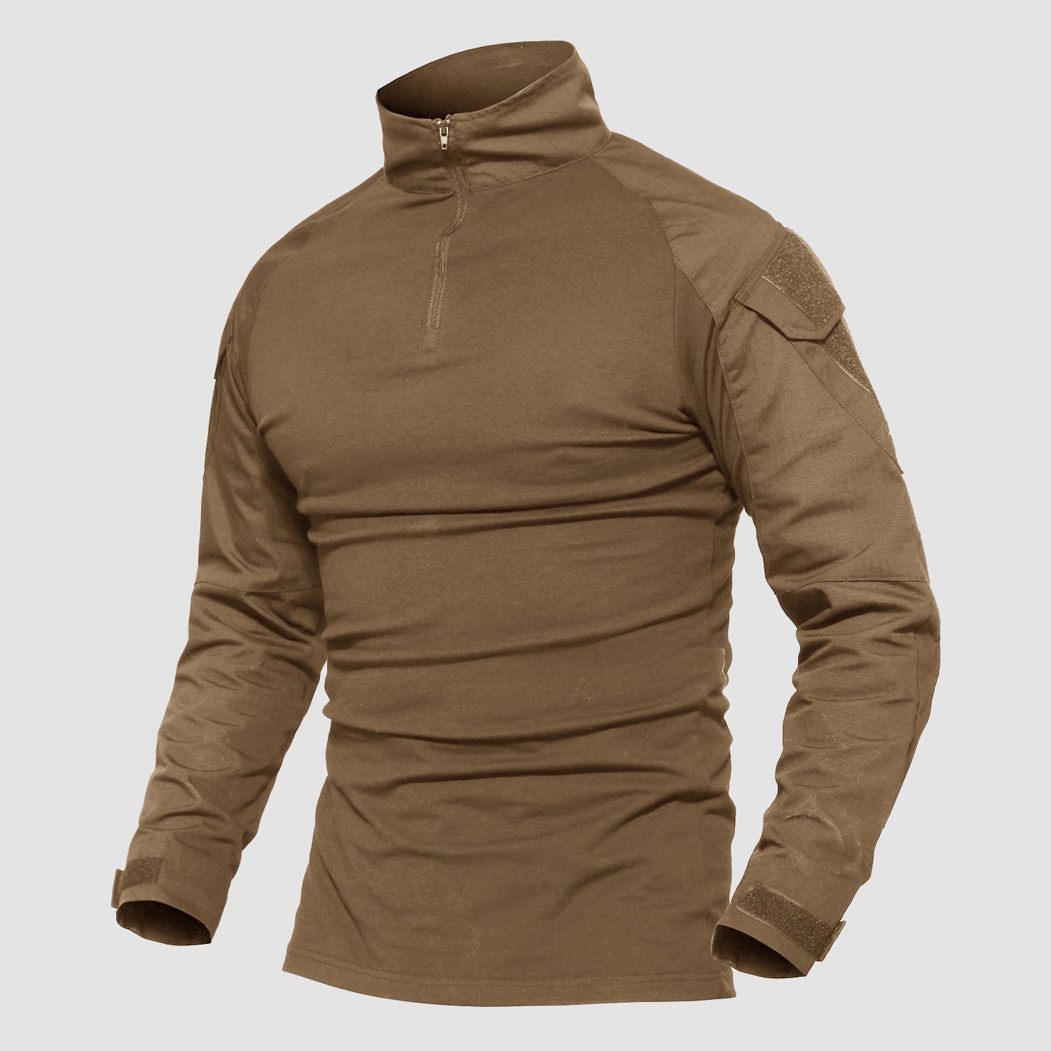 Men's olive quarter zip tactical shirt lightweight breathable military cut abrasion resistant forearms