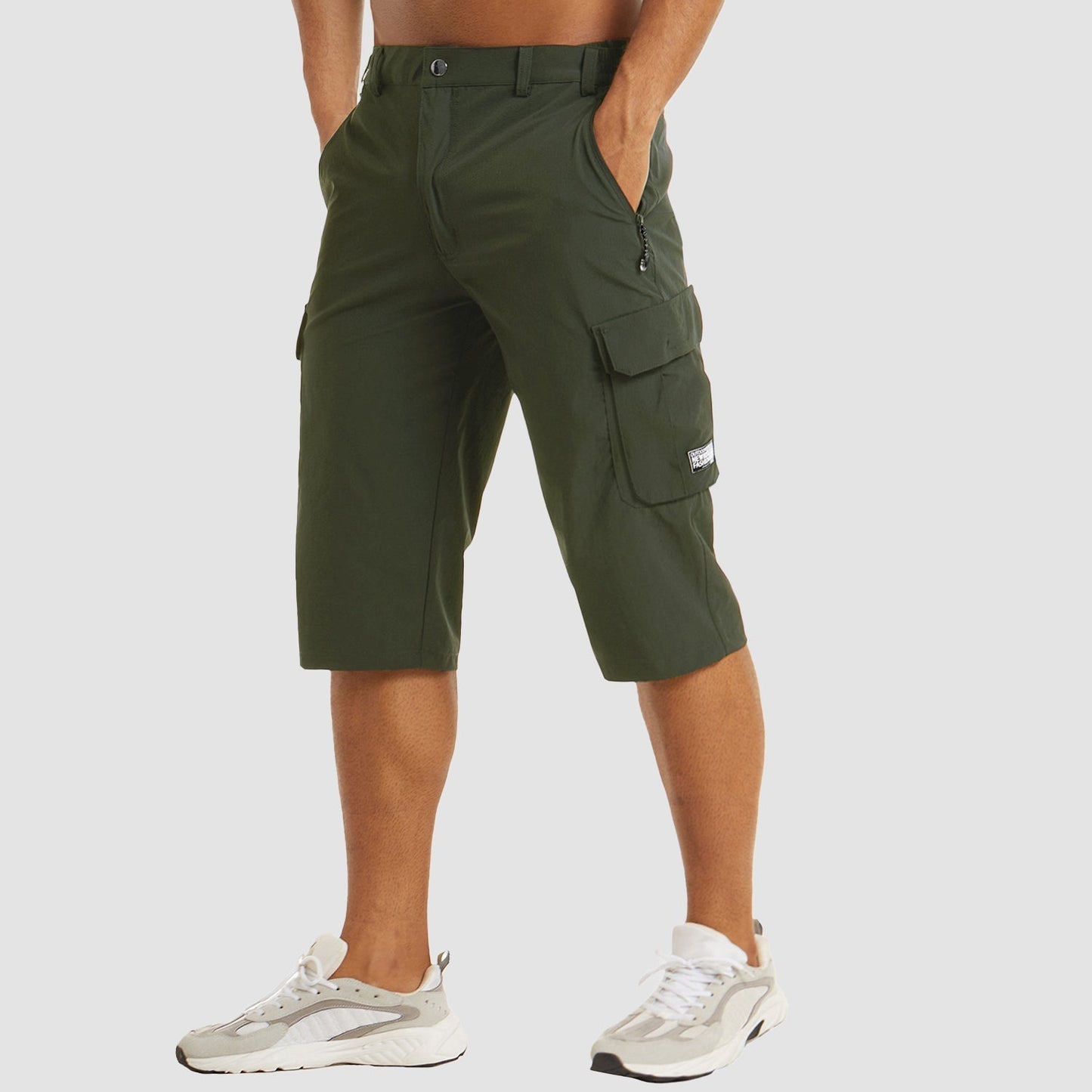 Men's khaki cargo shorts quick-dry stretch fabric multiple pockets outdoor adventure casual fit