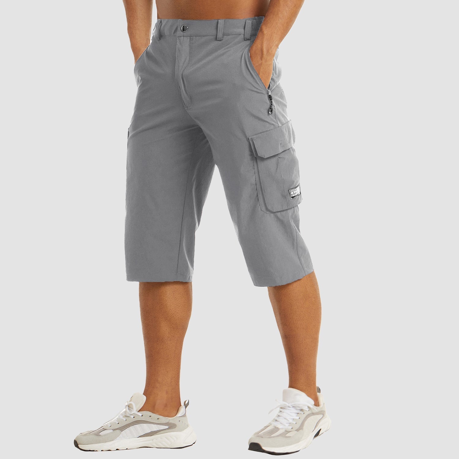 Men's khaki cargo shorts quick-dry stretch fabric multiple pockets outdoor adventure casual fit