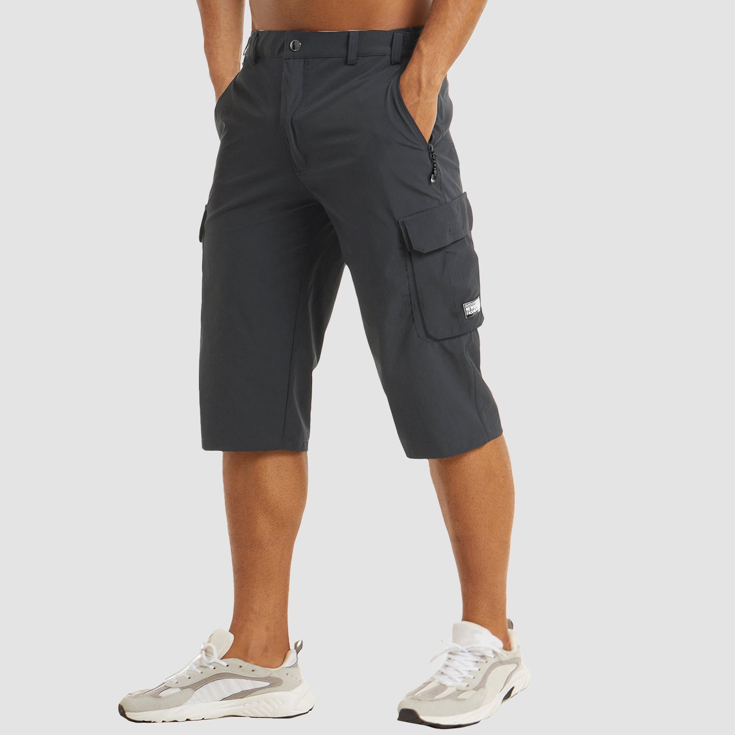 Men's khaki cargo shorts quick-dry stretch fabric multiple pockets outdoor adventure casual fit