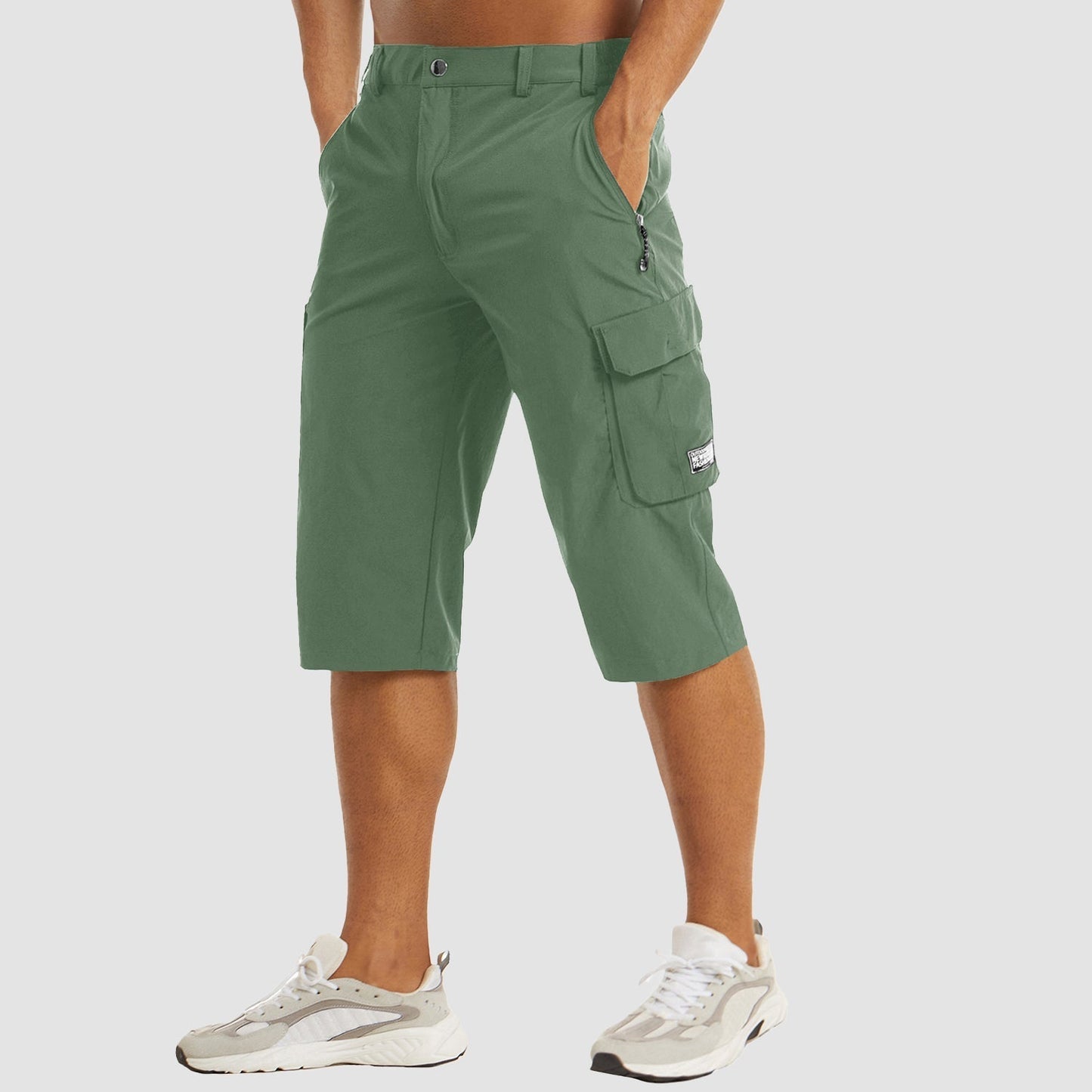 Men's beige cargo shorts classic straight cut lightweight breathable multi-pocket outdoor adventure wear