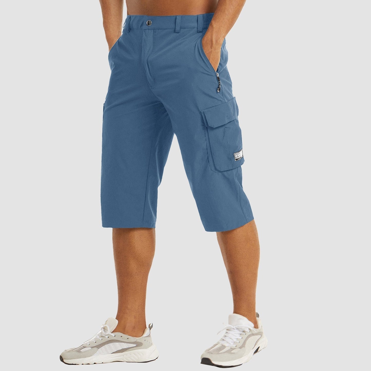 Men's khaki cargo shorts quick-dry stretch fabric multiple pockets outdoor adventure casual fit