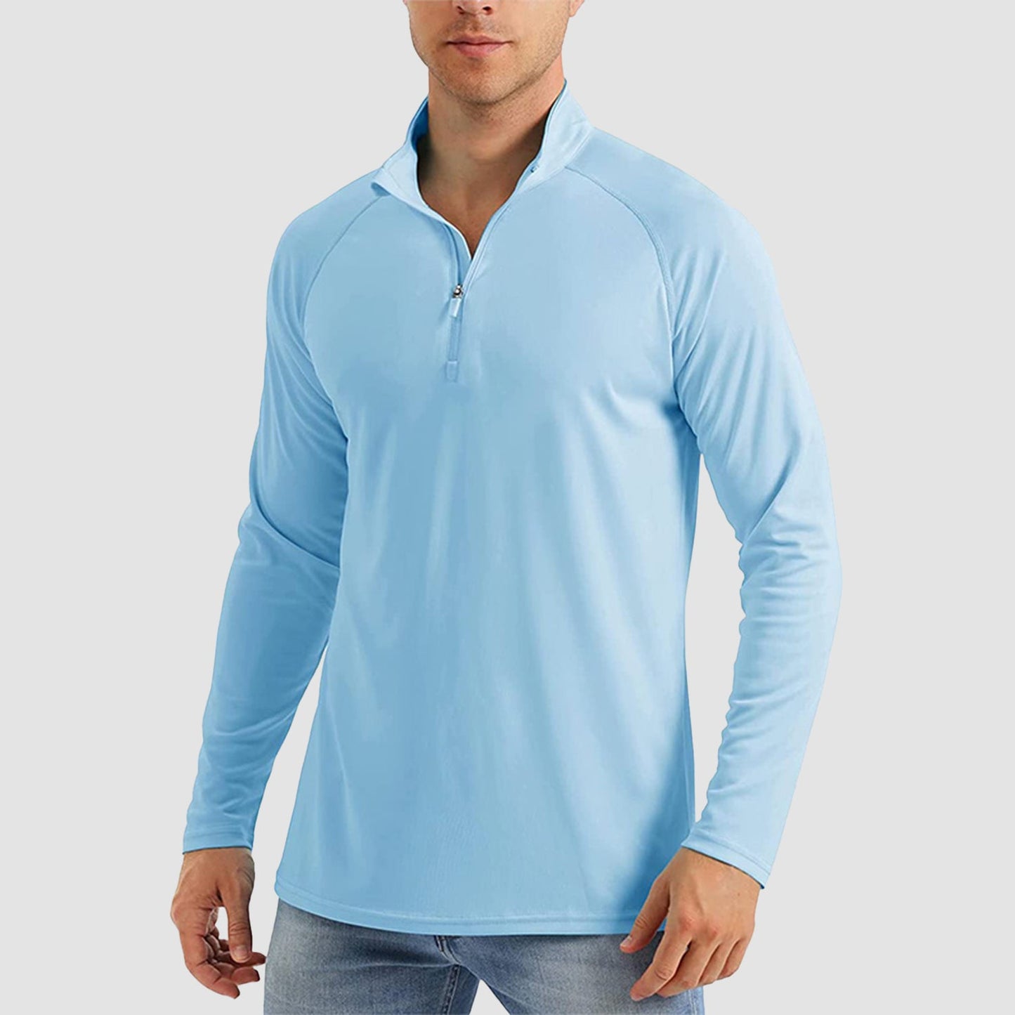 Men's UPF50+ quarter-zip sun shirt loose fit cooling breathable moisture-wicking long sleeve outdoor